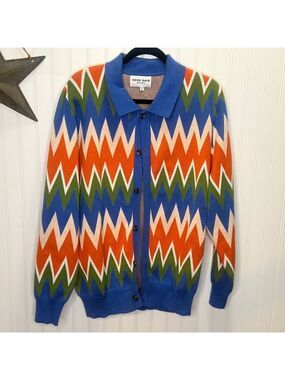 Good Days Zig Zag Knit Jacquard Cardigan Size Large